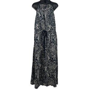DKNY Jeans Maxi Dress Size Petite Large PL Blue Paisley Halter Women Cotton New
